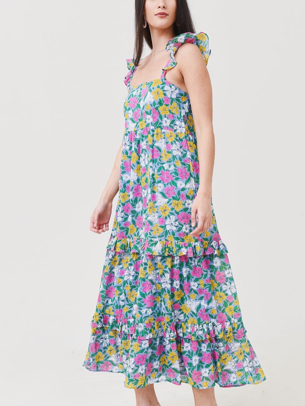 Banjanan Penelope Cotton Maxi Dress in Melodic Floral Vista